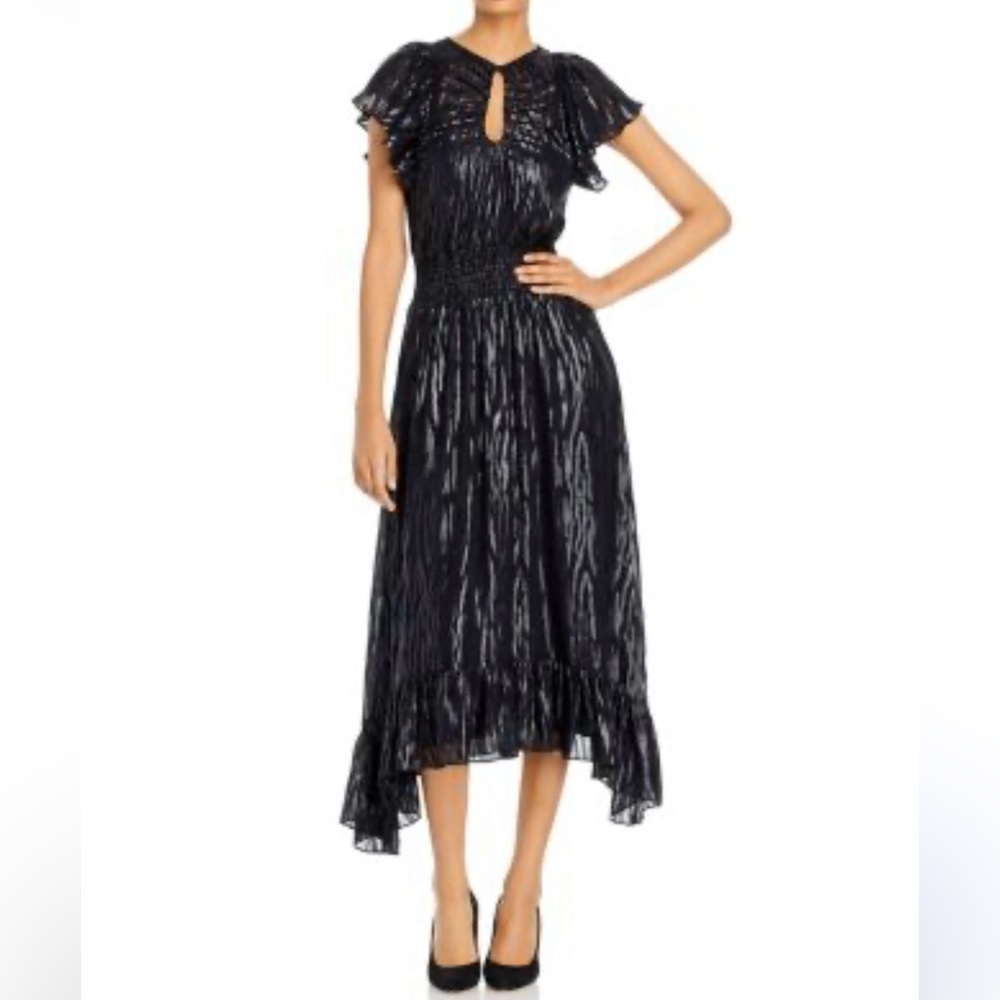 Rebecca Taylor Metallic Black Midi Dress NWT